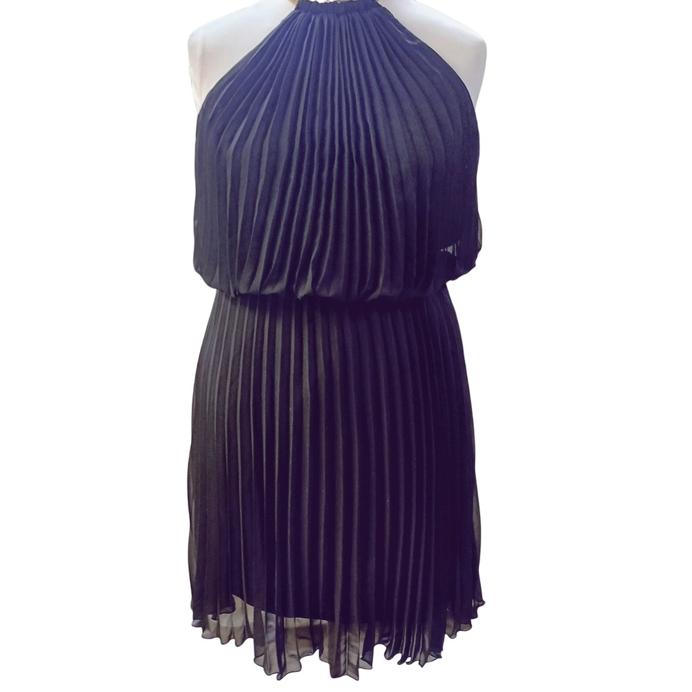 MSK Cocktail Dress Gold Collar Pleaded Black‎ Sleeveless NWT SKUW619